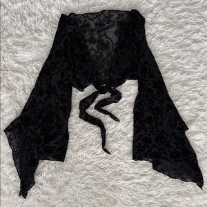 Burnout Velvet Split Bell Sleeve Tie Front Crop Top Size XS